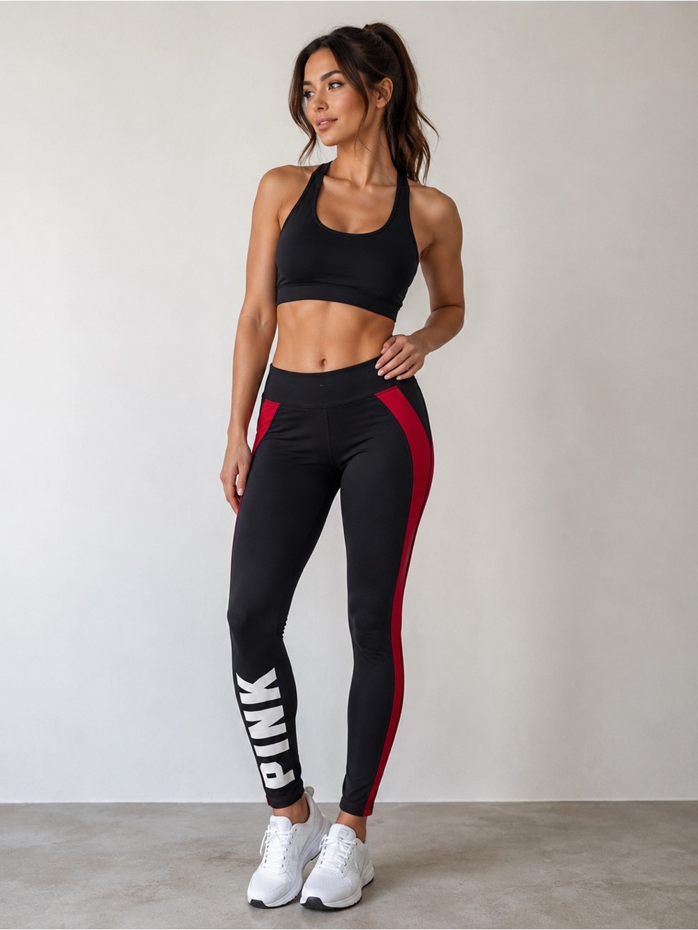 PINK Victoria's Secret Black and Red Colorblock Leggings